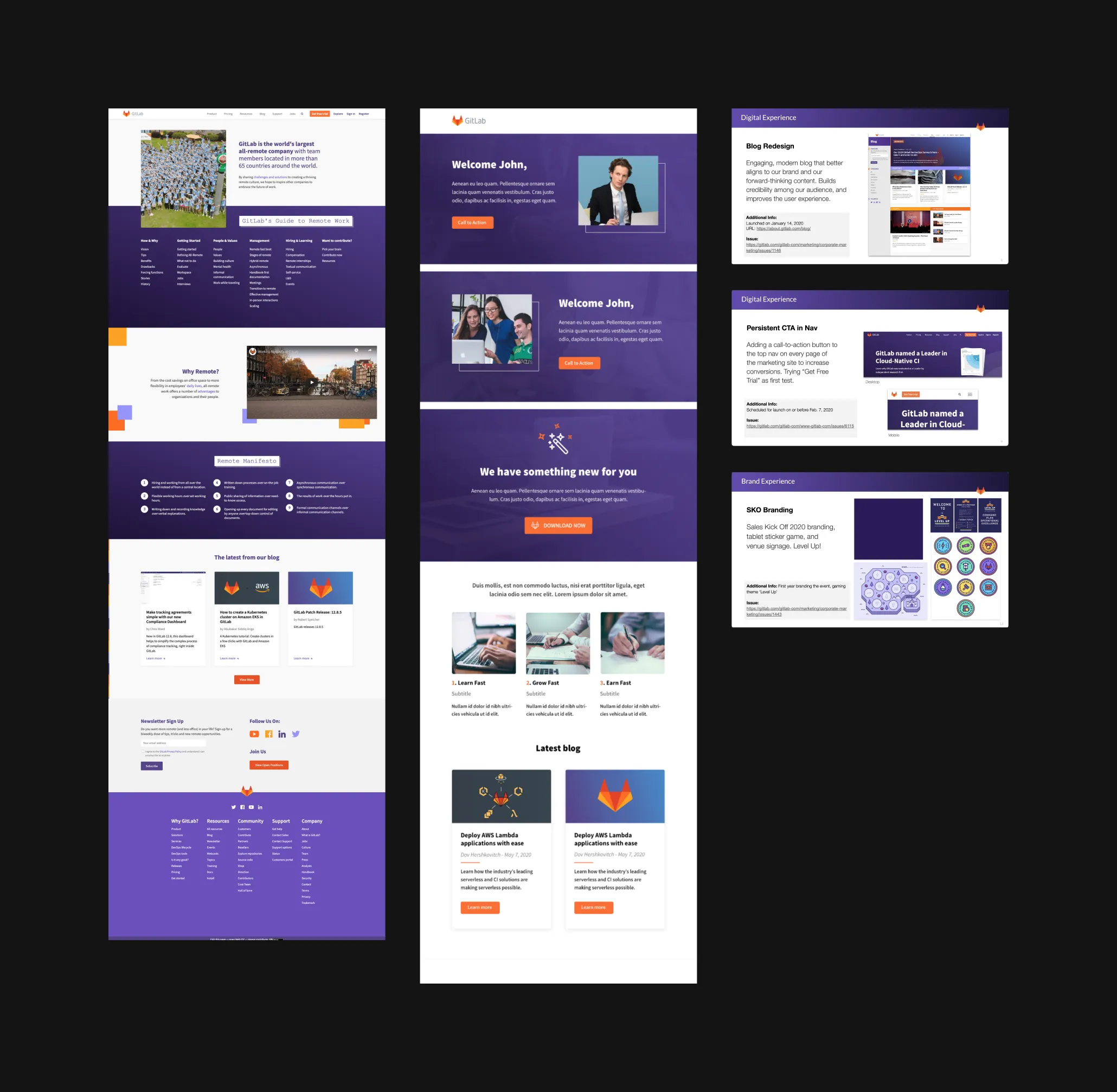 Digital experience — blog redesign, persistent CTA, marketing pages, SKO branding
