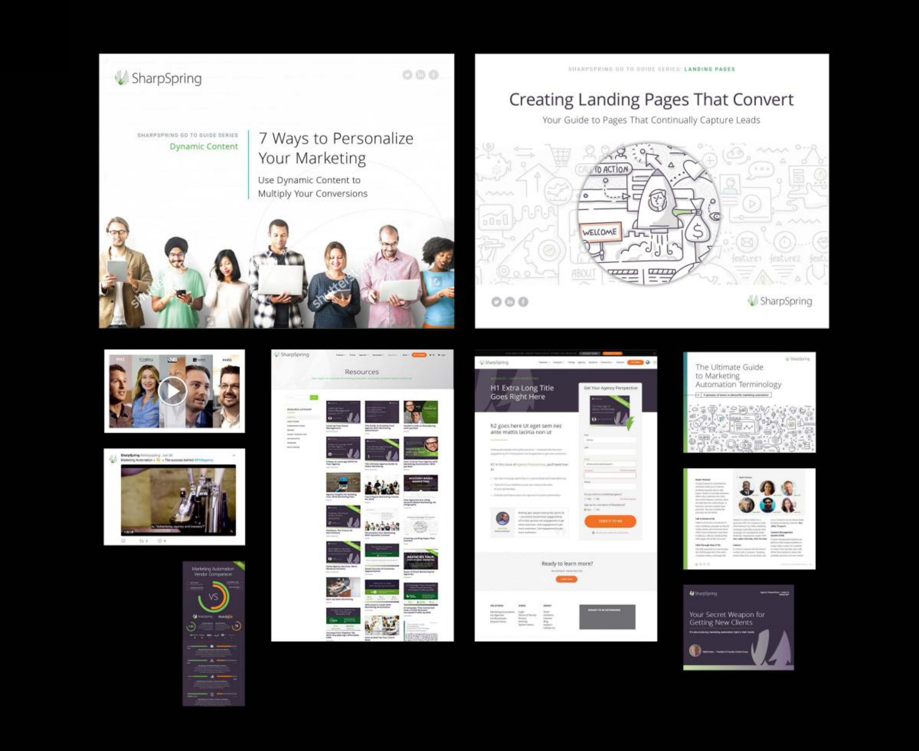 Content marketing — landing pages, resource hub
